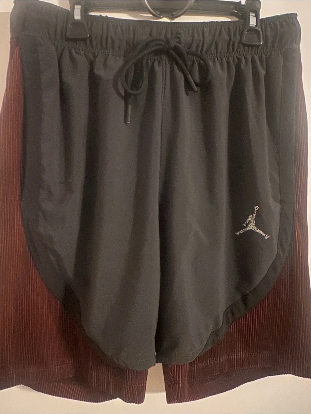 Jordan Black Athletic Layered Training Shorts with Red Underlayer
